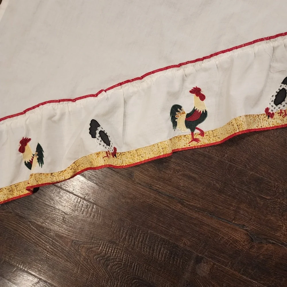 Rooster Chicken Embroidered Ruffle Swag Kitchen Curtains Country Farmhouse Decor